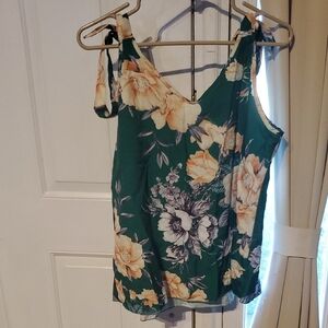 SHEIN Green Floral Tie-Strap Tank Top